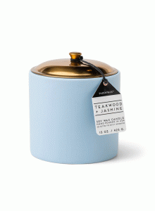 Керамична соева свещ Падивакс, Hygge - ледено синьо - Тиково дърво и жасмин 425g